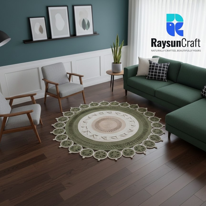 Premium Mandela Jute Rugs for Living Room & Bedroom  | Code: RG-008