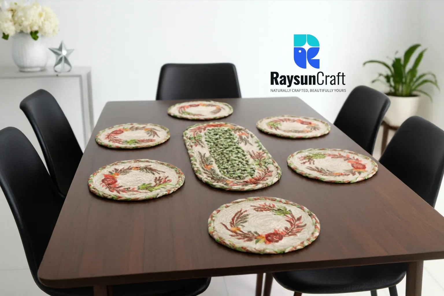 Handpainted Jute Dining Mat Set | RaysunCraft - Code: DS-010