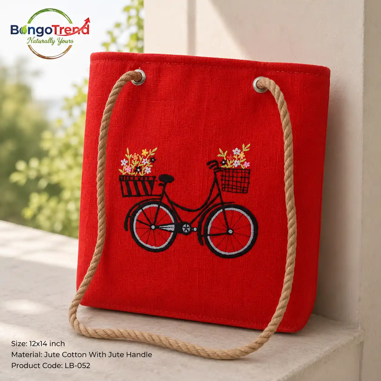 BongoTrend Hand-Painted Vintage Bicycle Jute Cotton Tote Bag