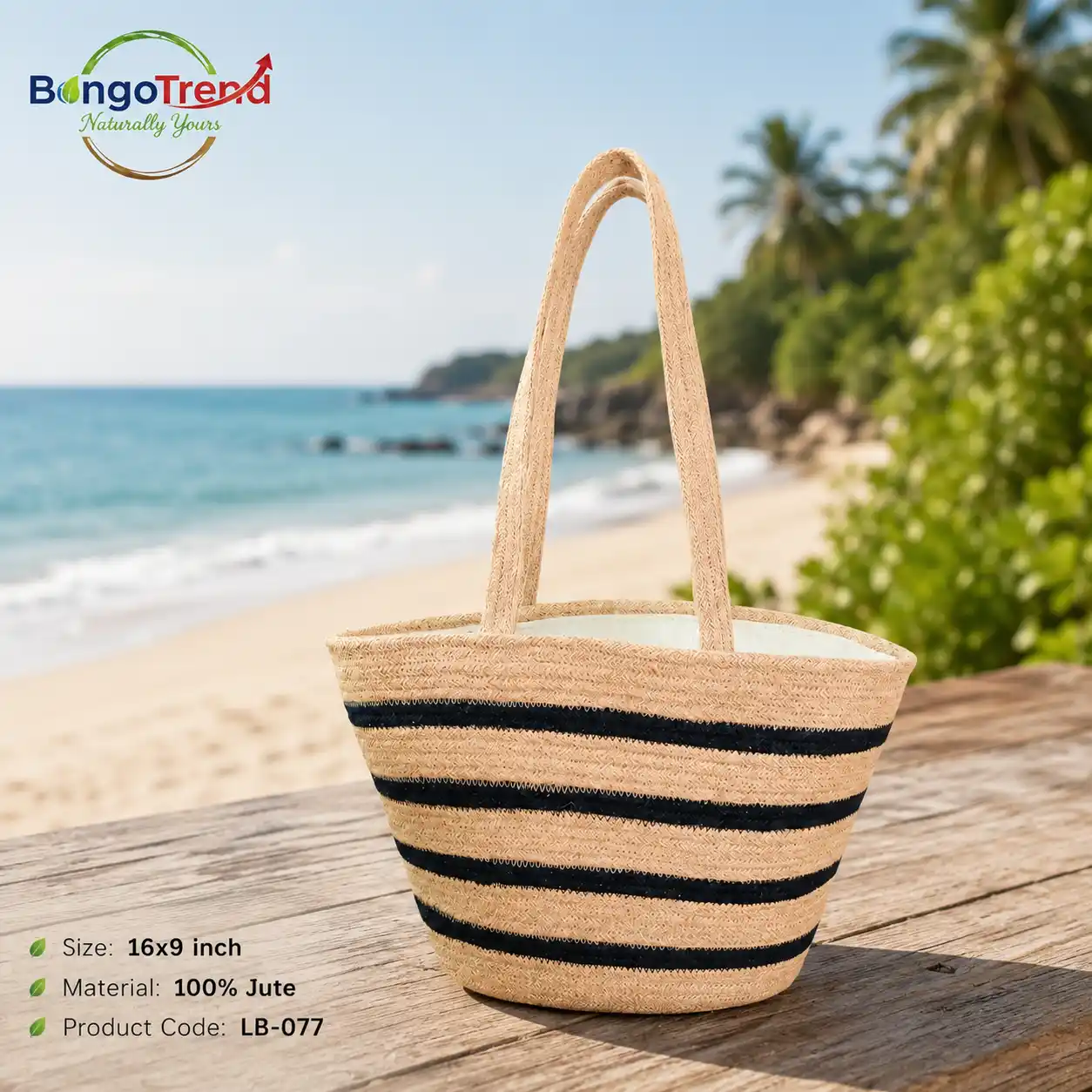BongoTrend Striped Jute Beach Bag
