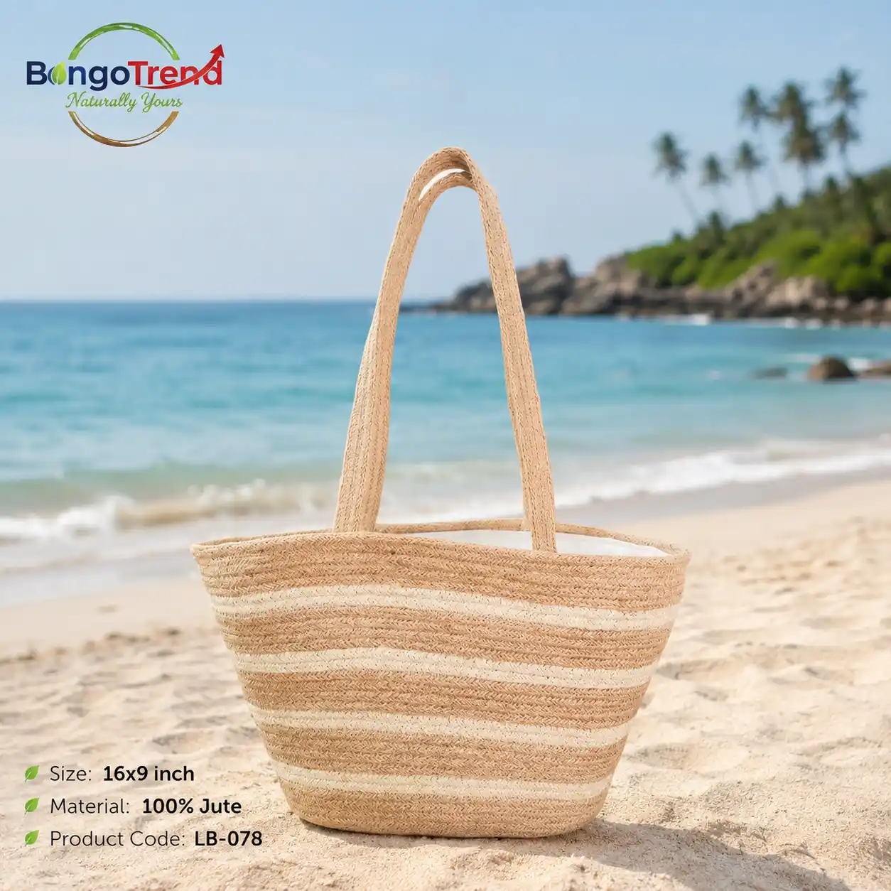 BongoTrend Two-Tone Striped Jute Beach Handbag