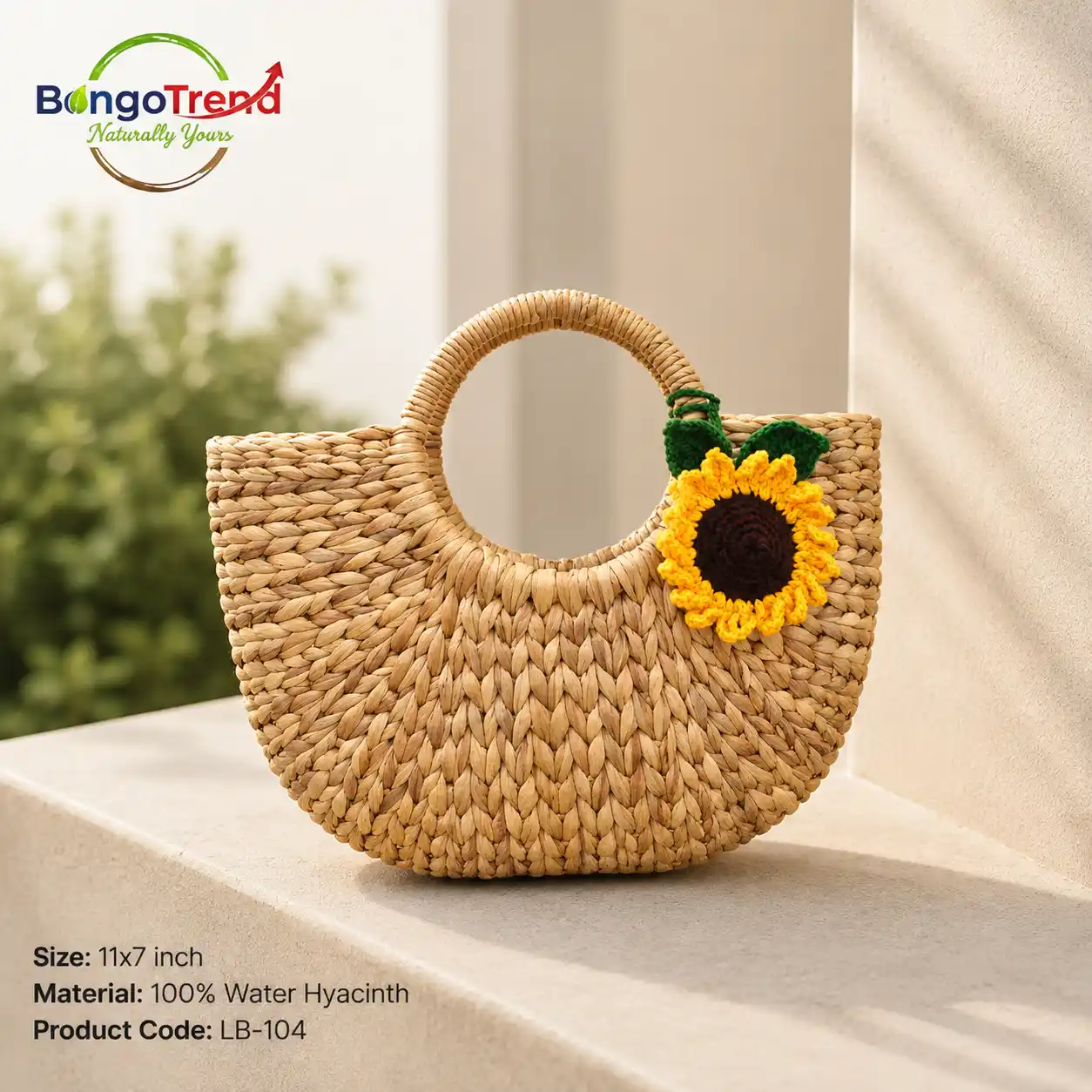 BongoTrend Sunflower Accent Half-Moon Handbag