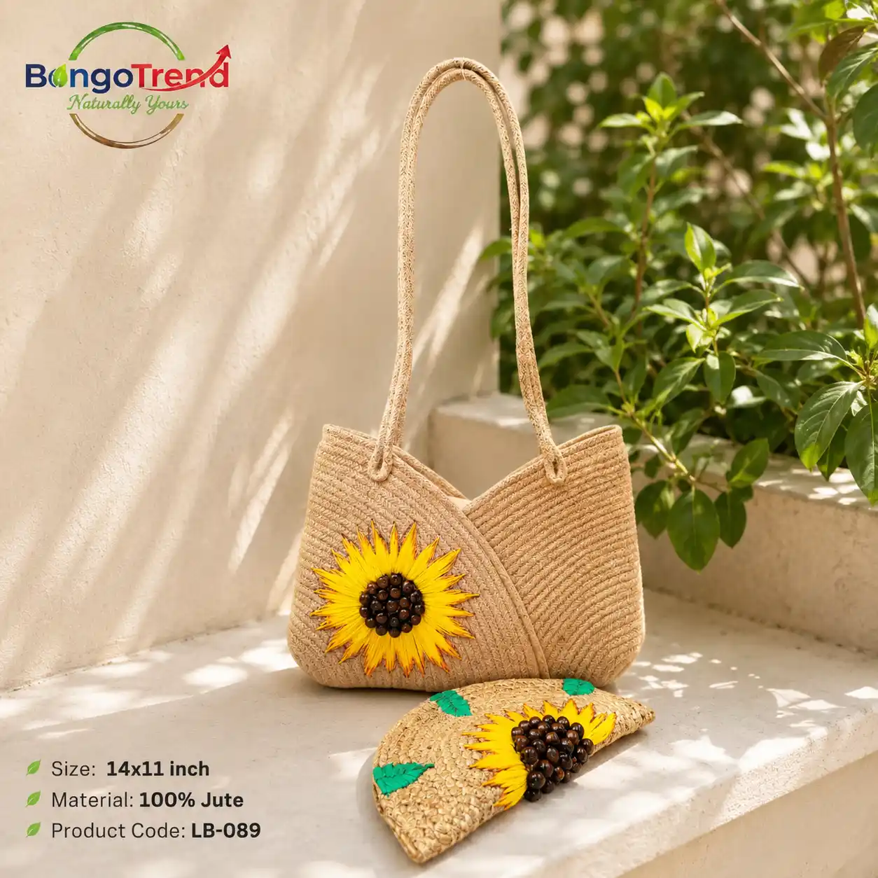 BongoTrend Beaded Sunflower Jute Bag For Women