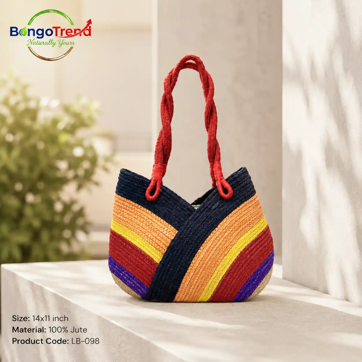 BongoTrend Multicolor Braided Handle Chevron Jute Bag For Women